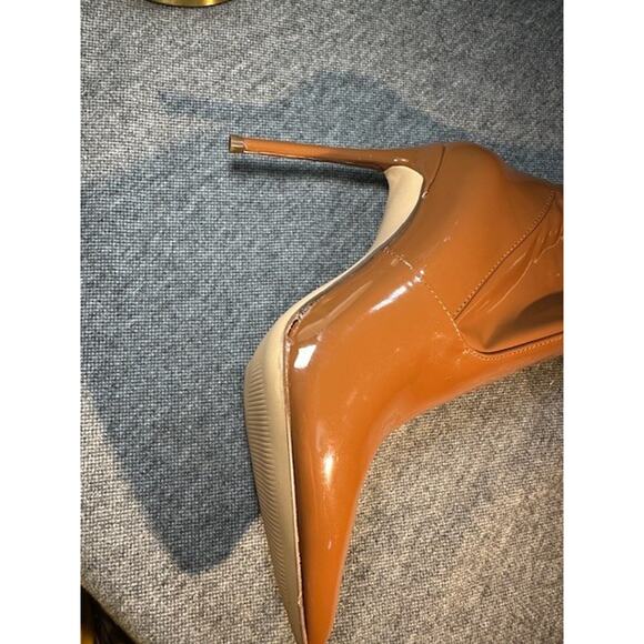 Steve Madden ‘Vava’ Thigh High Stiletto Boots Brown Patent Faux Leather Size 7.5 - Picture 3 of 10
